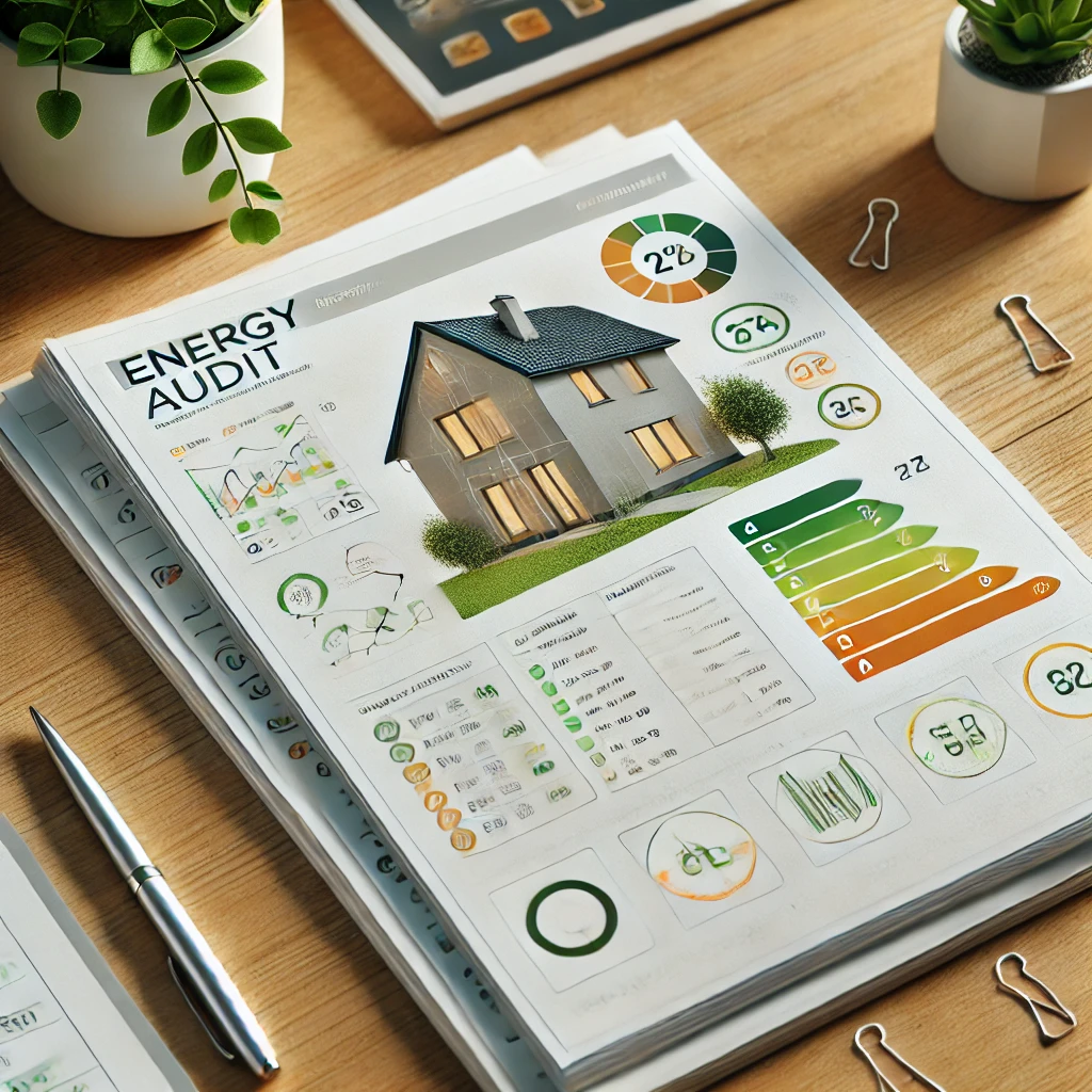 Évaluation énergétique d’une maison, montrant des documents et graphiques illustrant des analyses pour optimiser la consommation énergétique et améliorer l’efficacité énergétique globale.